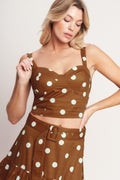 BROWN SUGAR DOT WOVEN BUSTIER TOP Flying Tomato