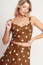 BROWN SUGAR DOT WOVEN BUSTIER TOP Flying Tomato