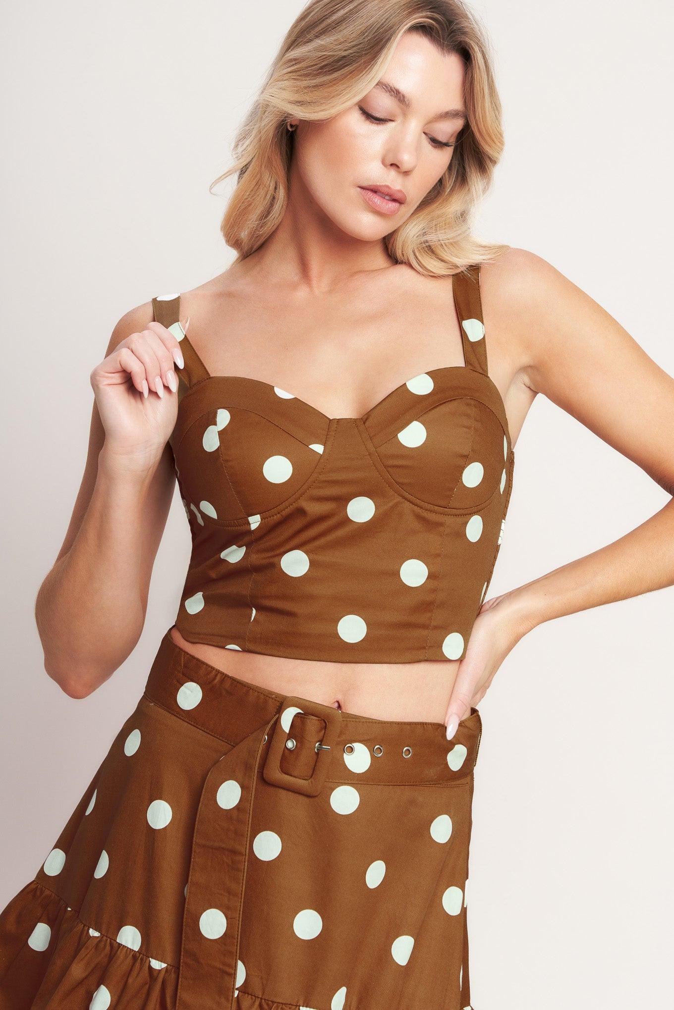 BROWN SUGAR DOT WOVEN BUSTIER TOP Flying Tomato