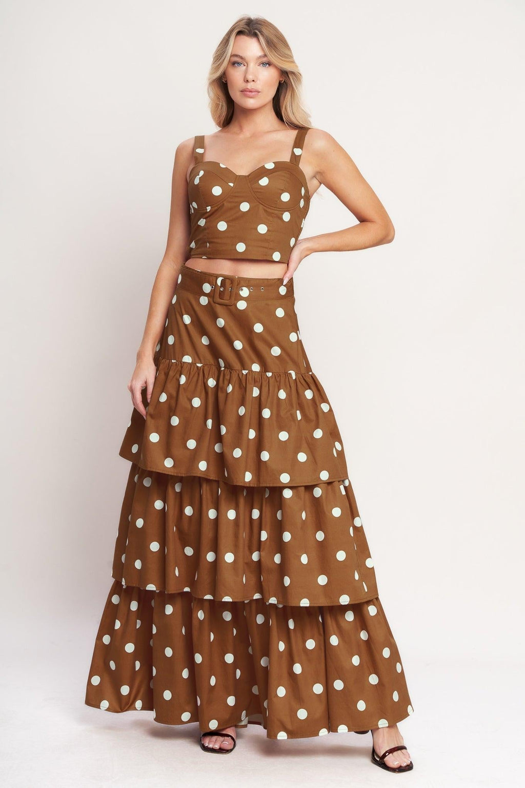 BROWN SUGAR DOT WOVEN BUSTIER TOP Flying Tomato