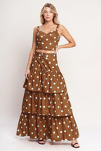 BROWN SUGAR DOT WOVEN BUSTIER TOP Flying Tomato