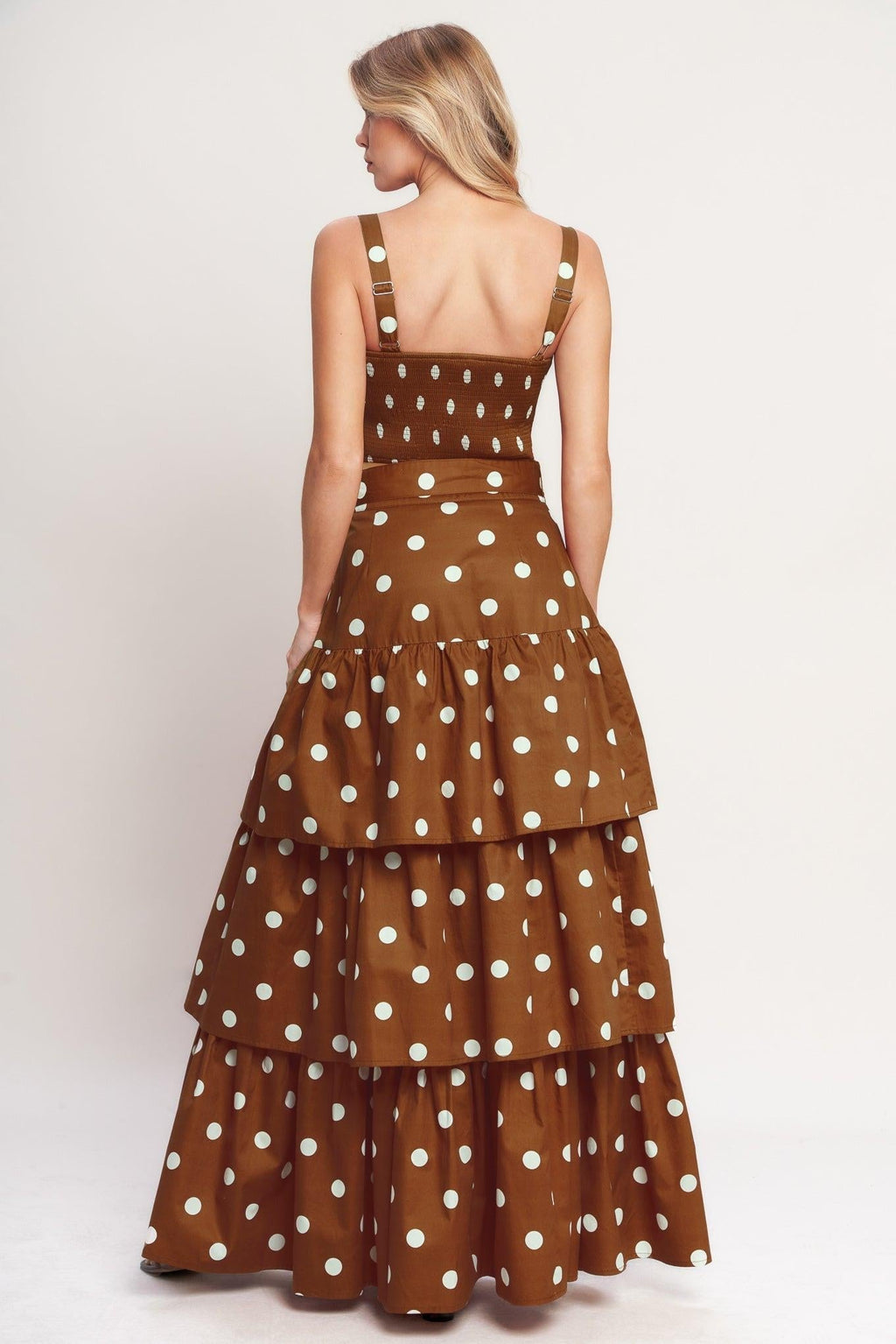 BROWN SUGAR DOT WOVEN BUSTIER TOP Flying Tomato