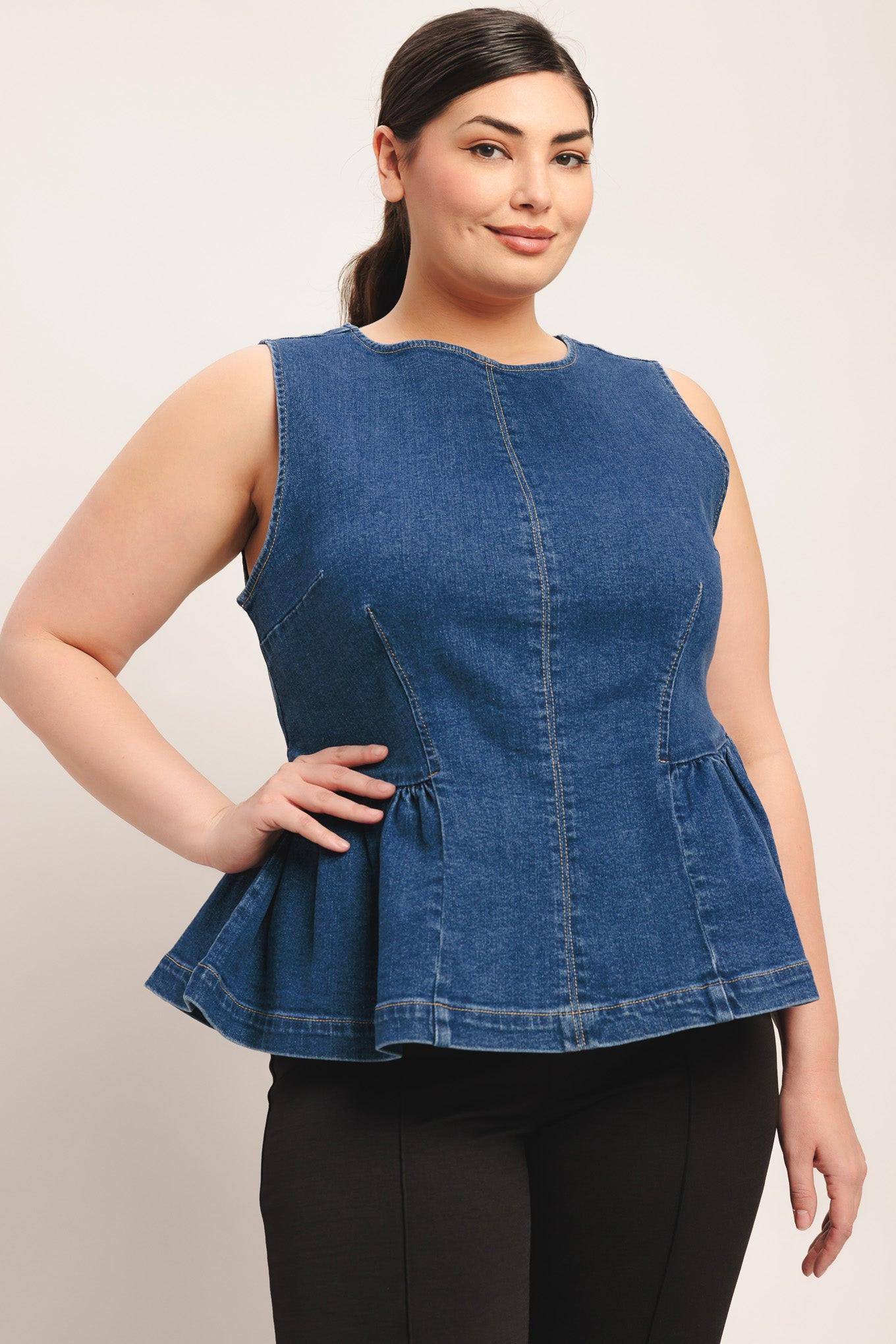 MODERN FLOUNCE DENIM TOP Flying Tomato