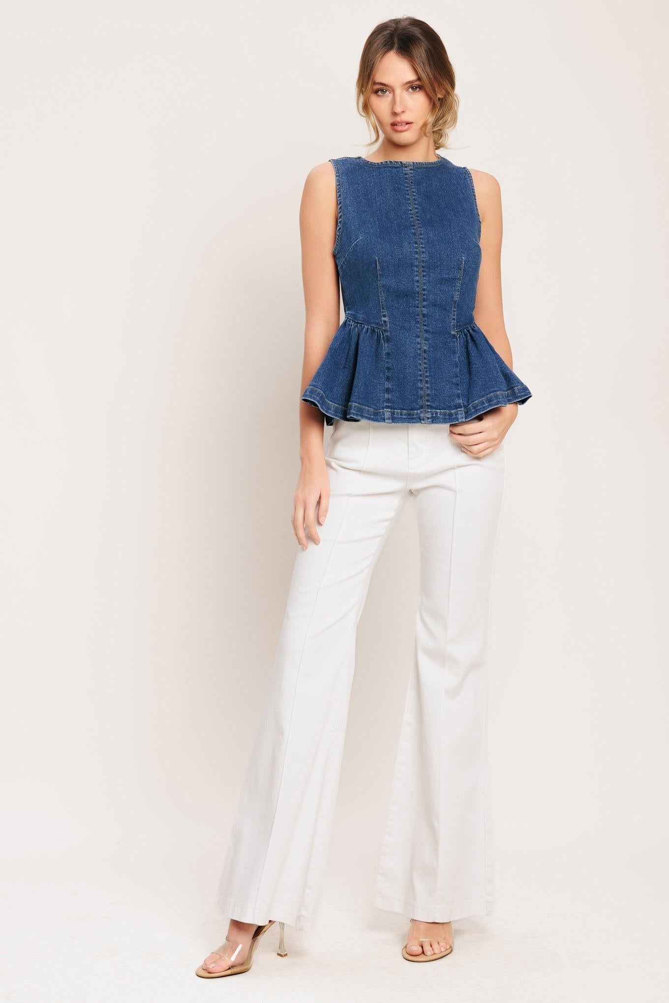 MODERN FLOUNCE DENIM TOP Flying Tomato