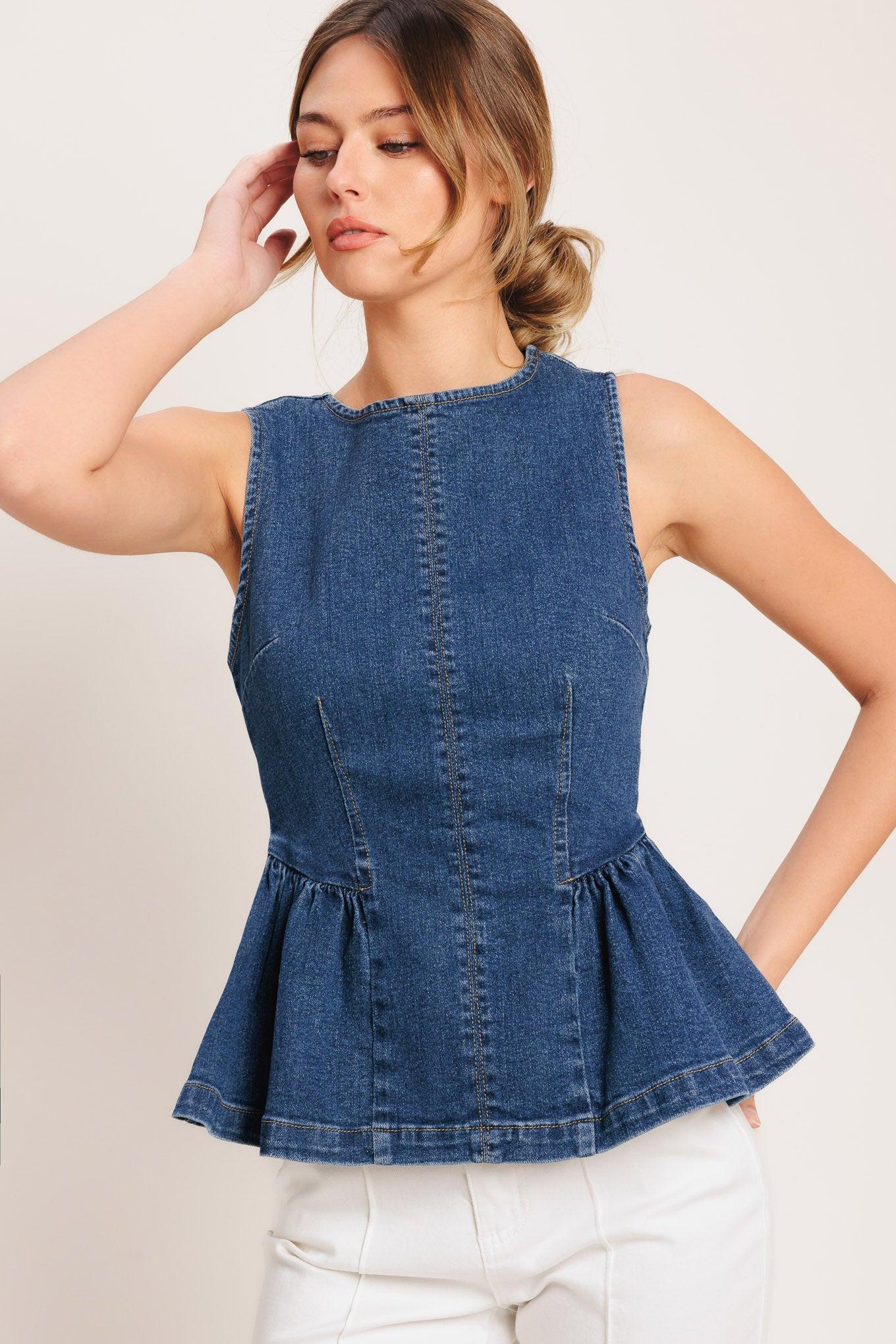MODERN FLOUNCE DENIM TOP Flying Tomato