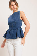 MODERN FLOUNCE DENIM TOP Flying Tomato