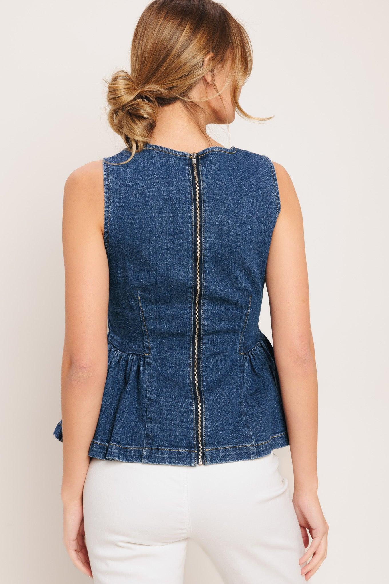 MODERN FLOUNCE DENIM TOP Flying Tomato