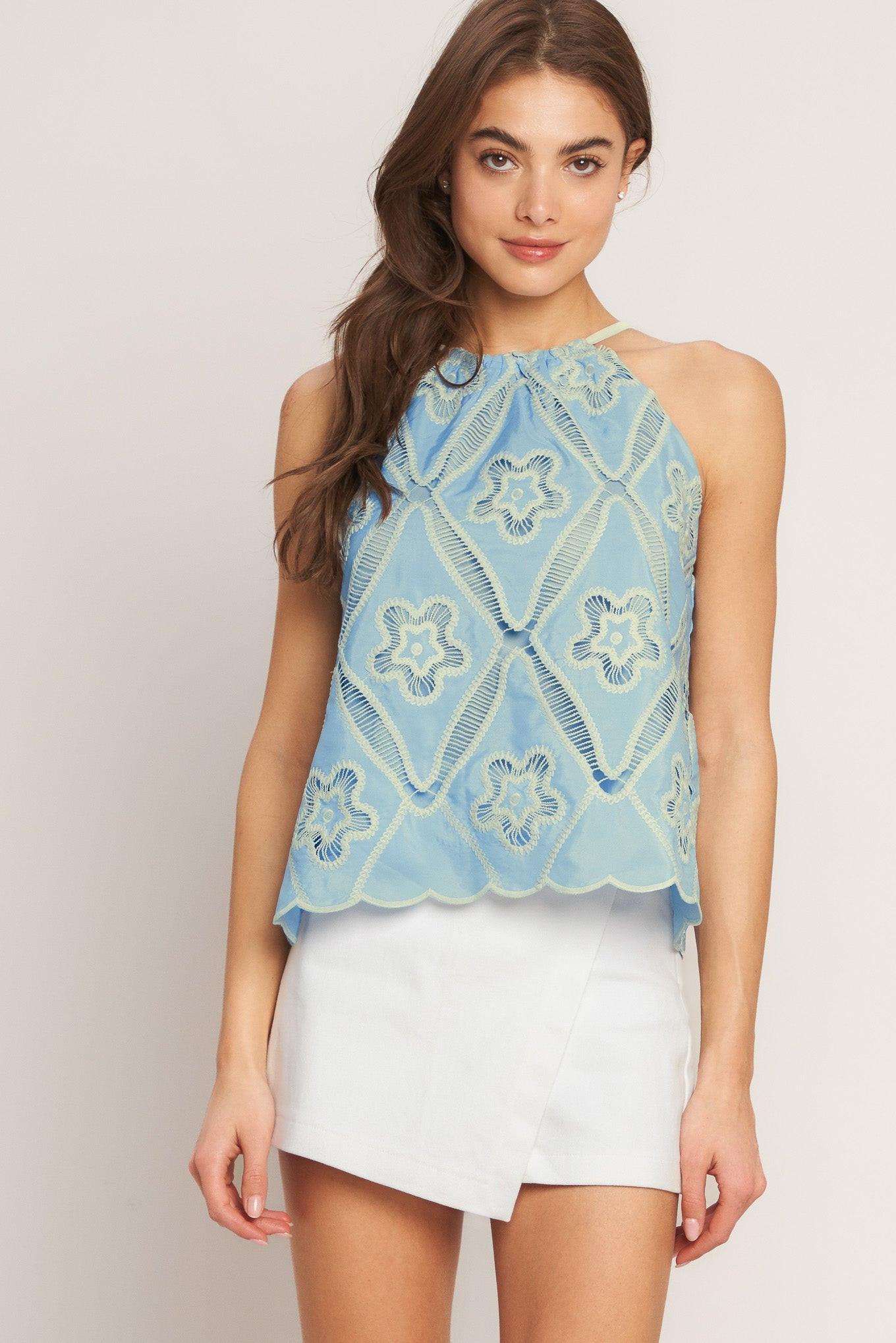 SKY LACE SUMMER HALTER WOVEN TOP Flying Tomato