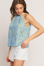 SKY LACE SUMMER HALTER WOVEN TOP Flying Tomato