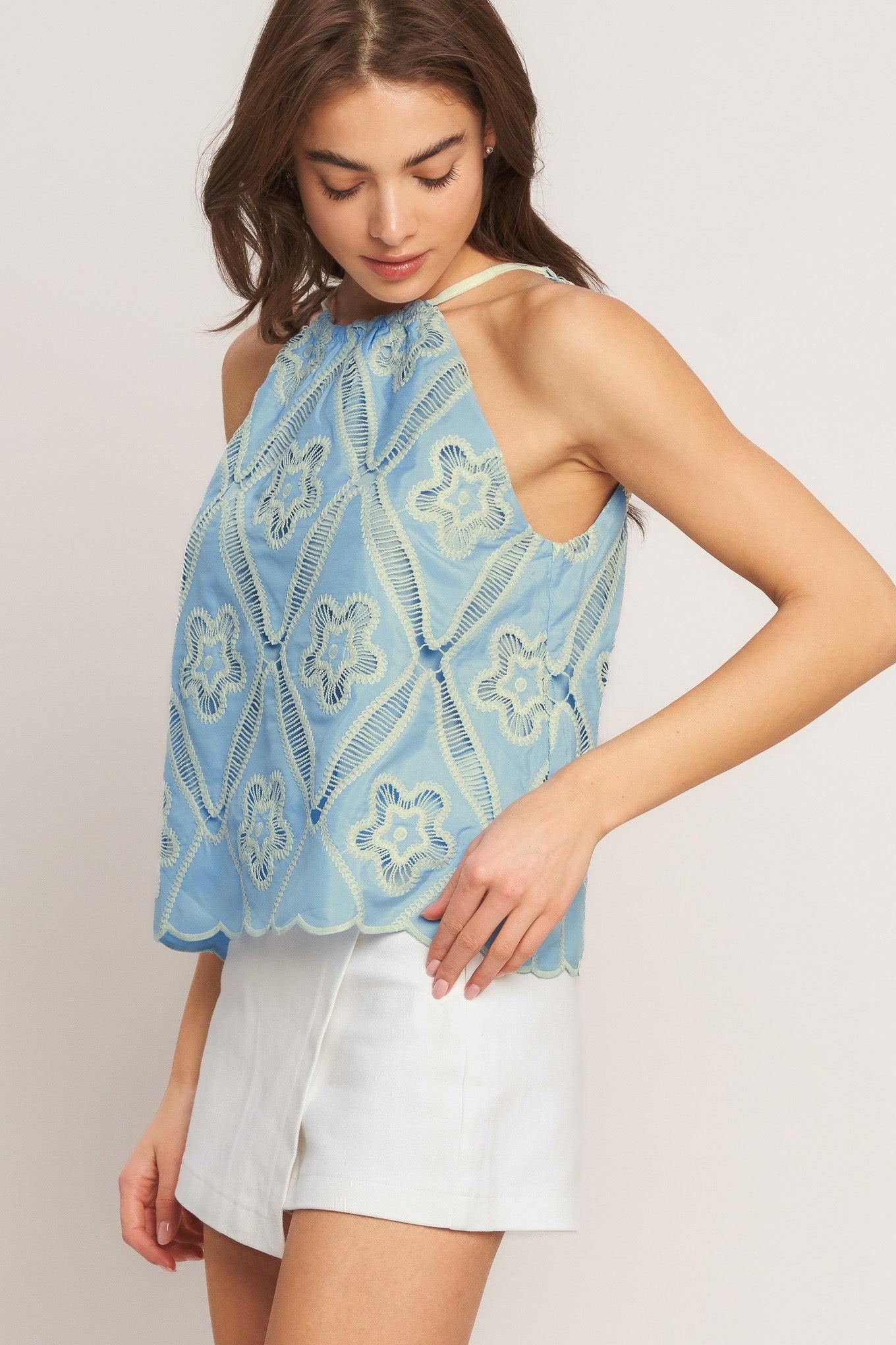 SKY LACE SUMMER HALTER WOVEN TOP Flying Tomato