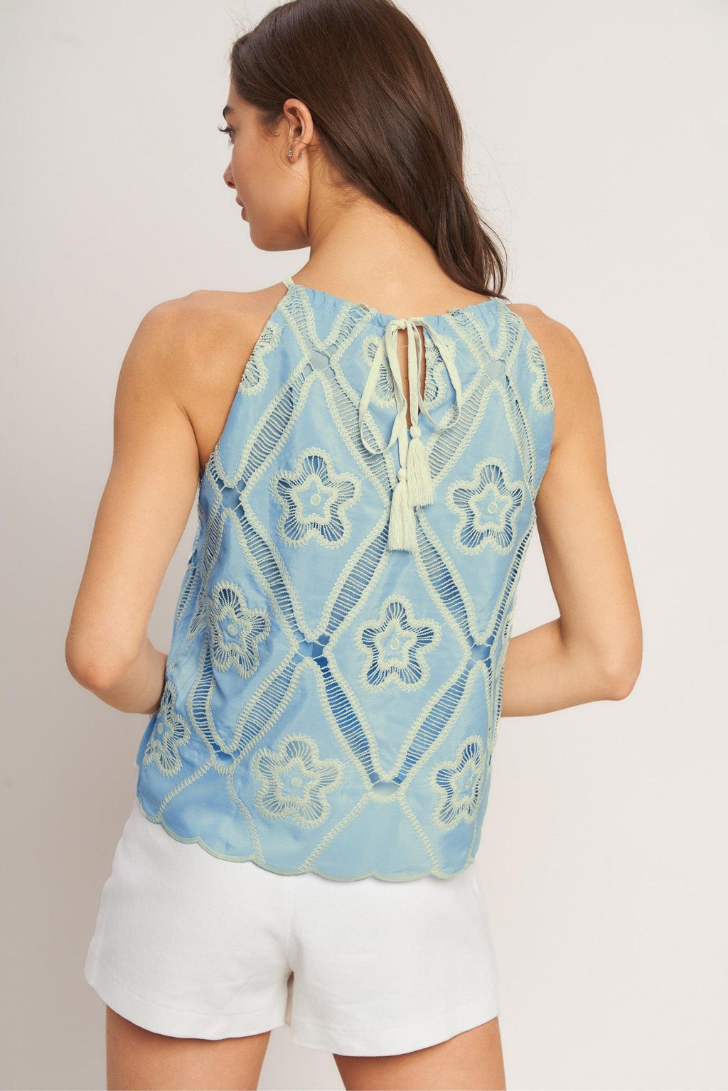 SKY LACE SUMMER HALTER WOVEN TOP Flying Tomato