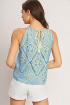SKY LACE SUMMER HALTER WOVEN TOP Flying Tomato