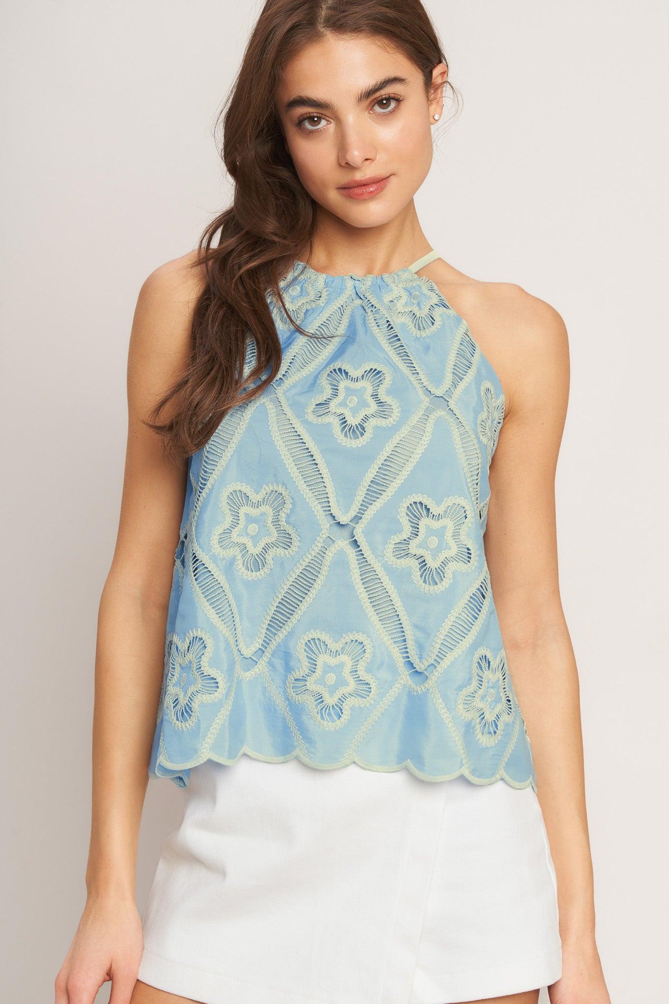 SKY LACE SUMMER HALTER WOVEN TOP Flying Tomato
