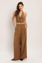 UMBER FLOW WOVEN HALTER TOP Flying Tomato