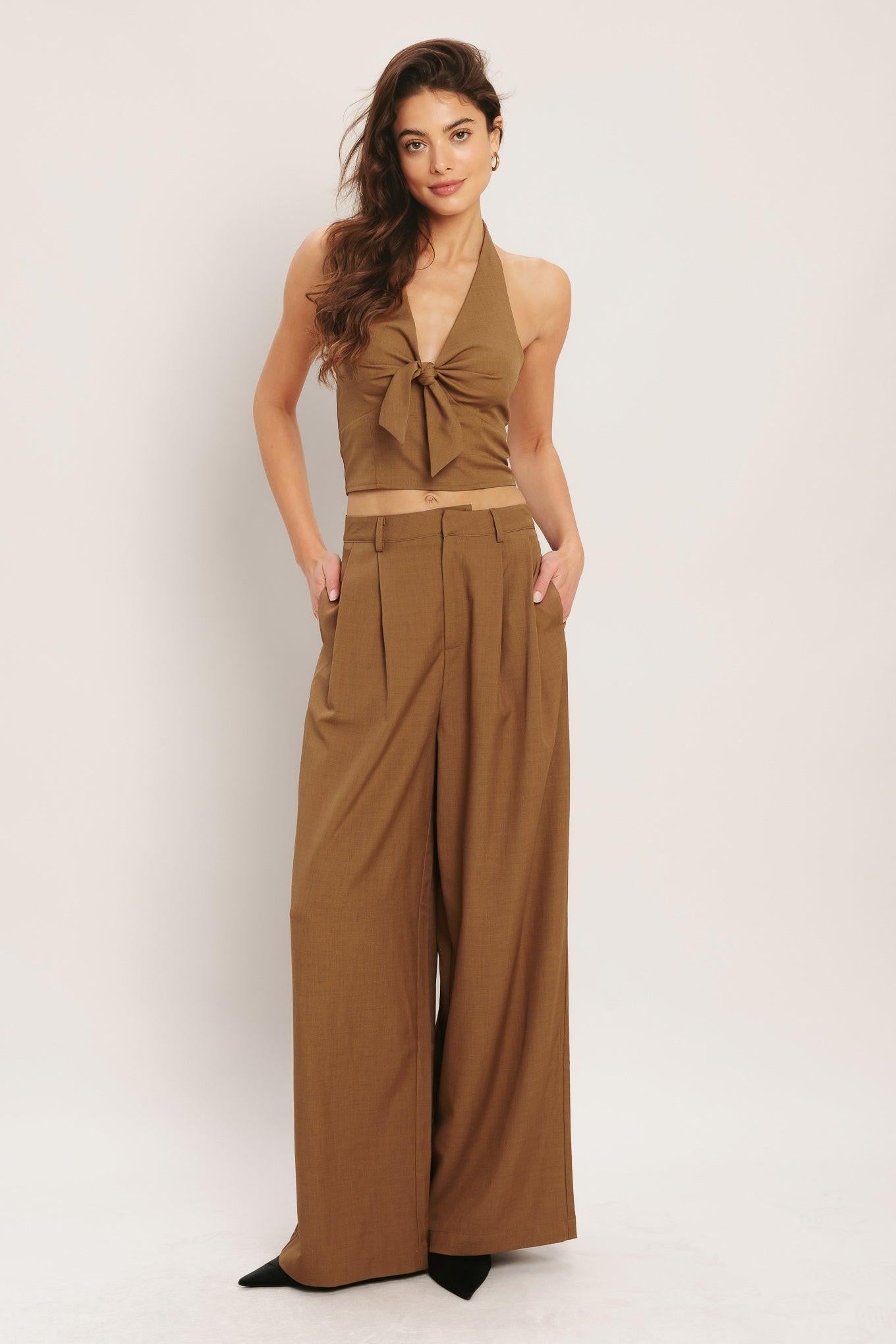 UMBER FLOW WOVEN HALTER TOP Flying Tomato