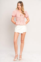 LOVELY CHARM PINK WOVEN TOP Flying Tomato