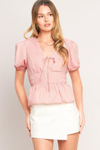 LOVELY CHARM PINK WOVEN TOP Flying Tomato