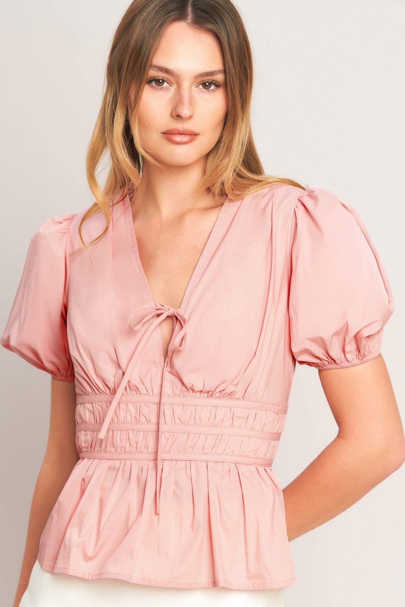 LOVELY CHARM PINK WOVEN TOP Flying Tomato