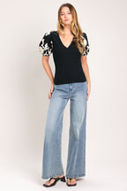 BLACK BLOOM KNIT TOP Flying Tomato