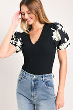 BLACK BLOOM KNIT TOP Flying Tomato