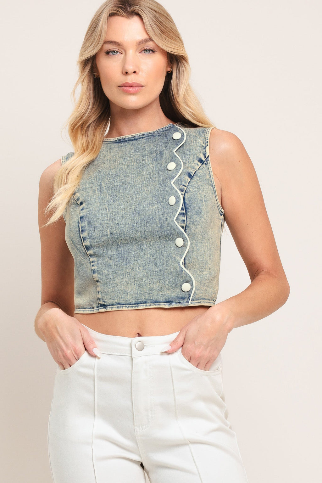 SWEET DETAIL DENIM CROP TOP Flying Tomato