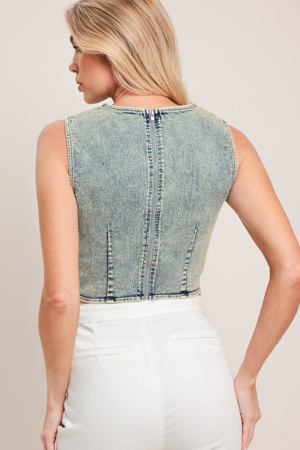 SWEET DETAIL DENIM CROP TOP Flying Tomato