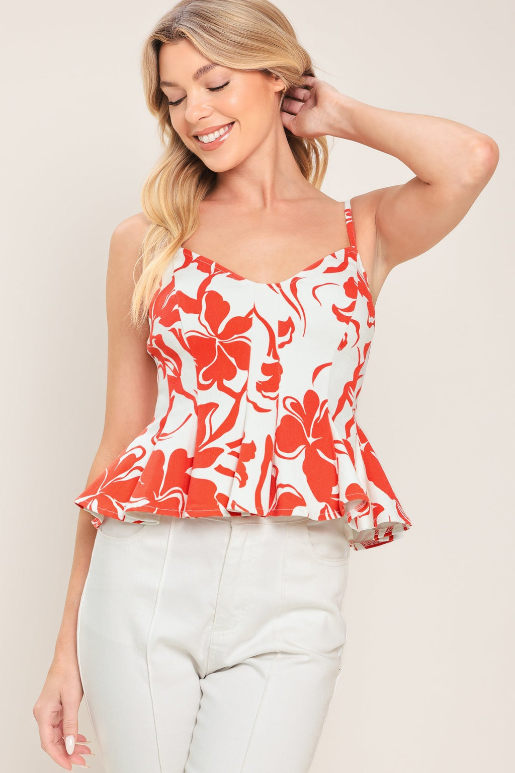 SCARLET BLOOM WOVEN TOP Flying Tomato