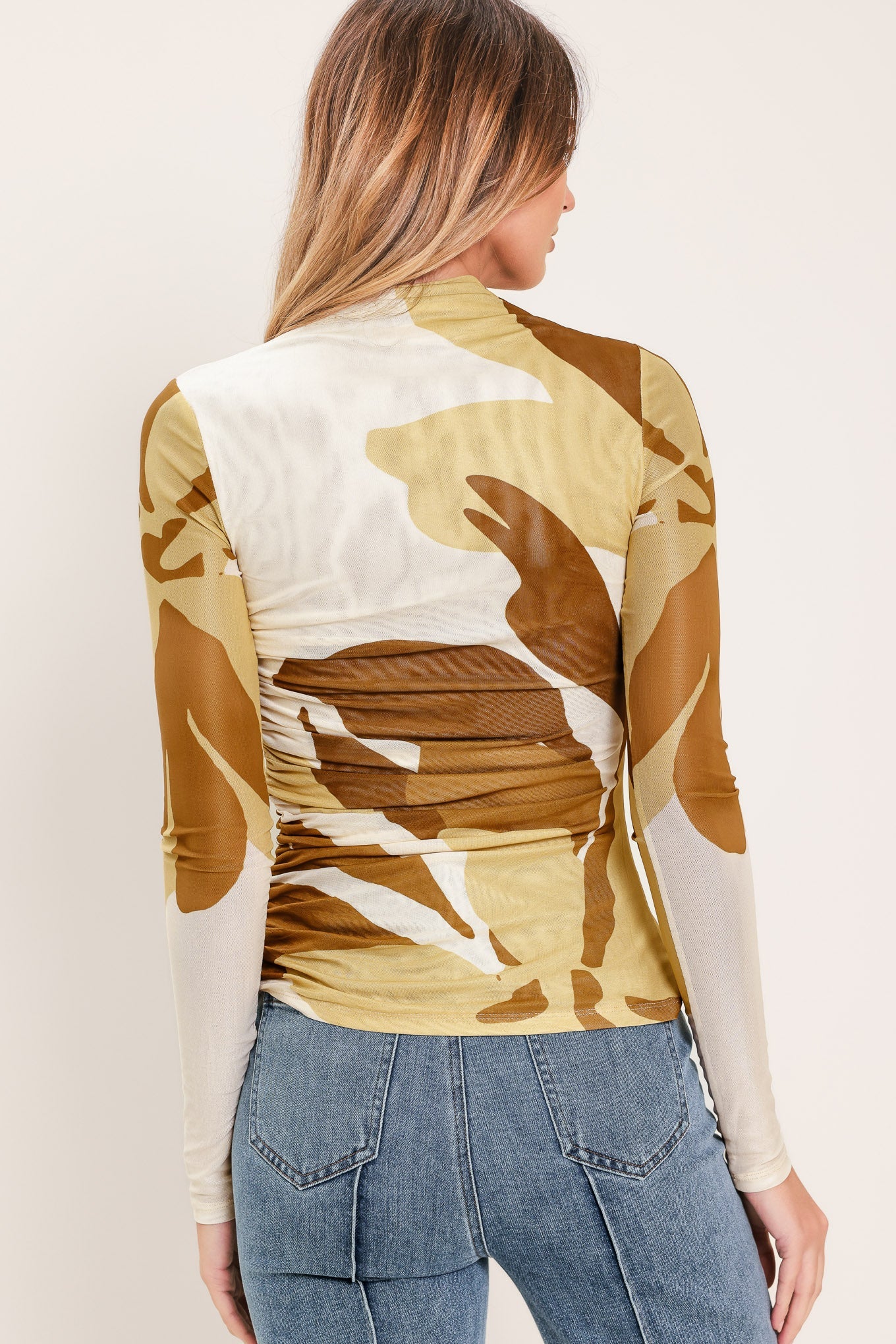 TOFFEE TROPICS WOVEN POWER MESH TOP