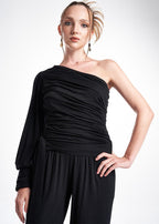 LavaNera One Shoulder Black Jersey Viscose Blouse ETNA