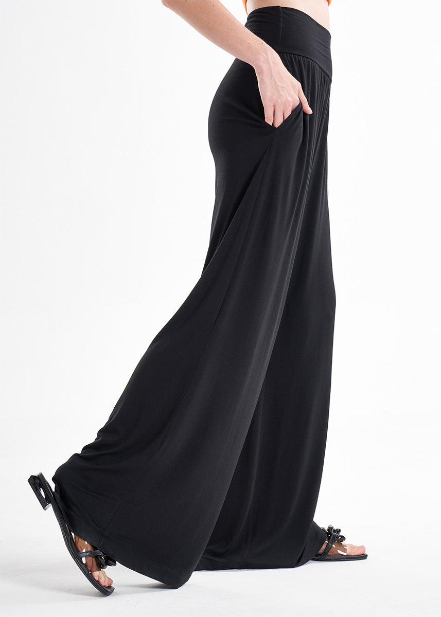 Black Knit 2-Piece Set With An Asymmetrical One-Sleeve Blouse And Palazzo Pants