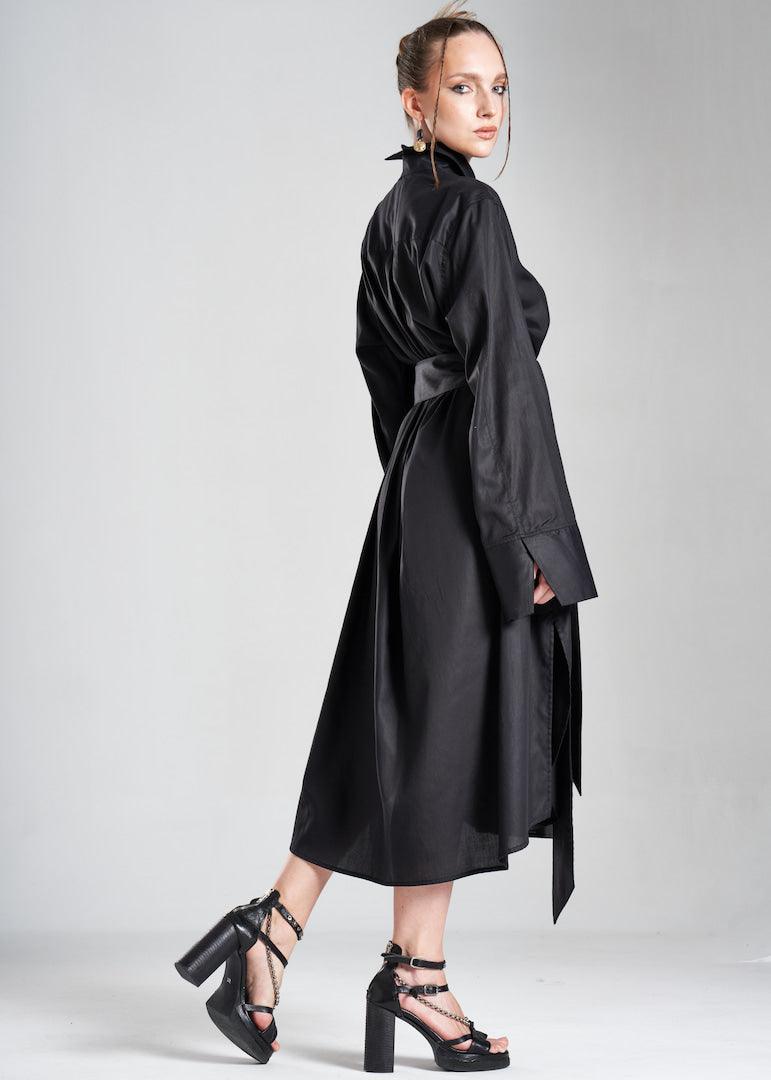 Lightweight And Breathable Deep Black Set With Maxi Button Down And Palazzo Pants ETNA