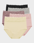 Lace Trim Cotton Hipster Panties (5 Pack) SheCurve