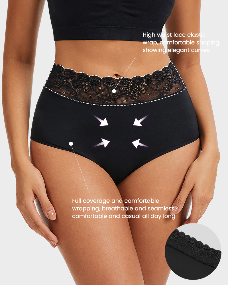 Lace Trim Cotton Hipster Panties (5 Pack) SheCurve