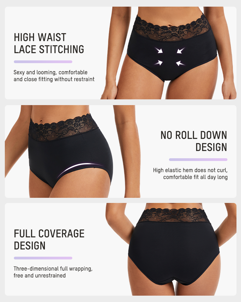 Lace Trim Cotton Hipster Panties (5 Pack) SheCurve