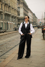 Deep Black Wide-Leg Virgin Wool Pants Liza ETNA