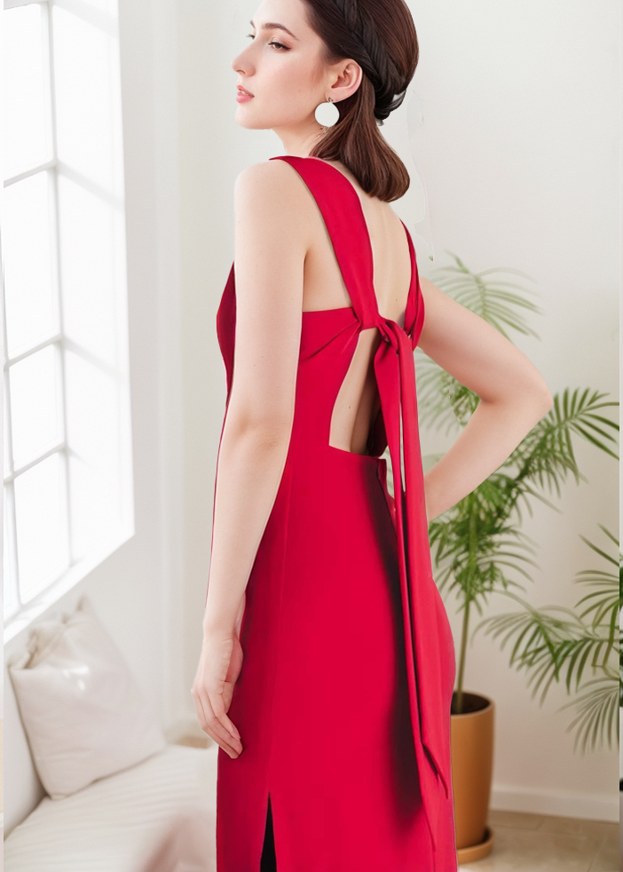 Modern bateau neckline hallowed back pencil skirt Stretchable satin prom dress SelenaHuanStudio