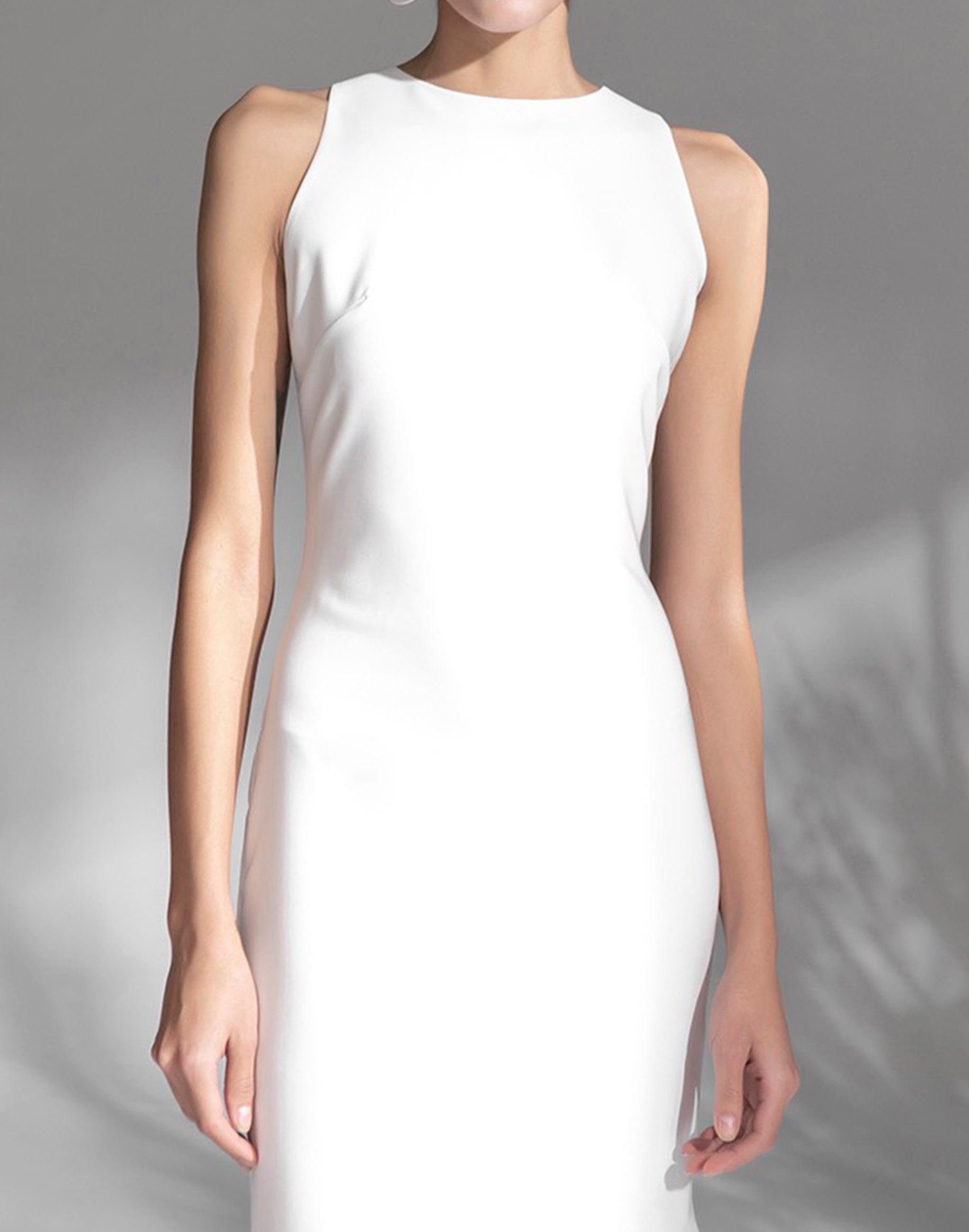 Modern Scoop Neck asymmetrical skirt hem Satin wedding dress little white dress SelenaHuanStudio