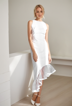 Modern Scoop Neck asymmetrical skirt hem Satin wedding dress little white dress SelenaHuanStudio