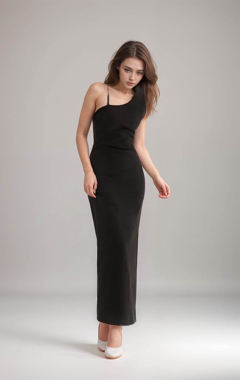 Asymmetrical geometric concept hallowed back pencil skirt satin prom dress SelenaHuanStudio
