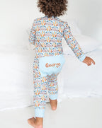 Spring Bunnies Blue Pima Cotton Zip Up Pajamas-FINAL SALE Smockingbird
