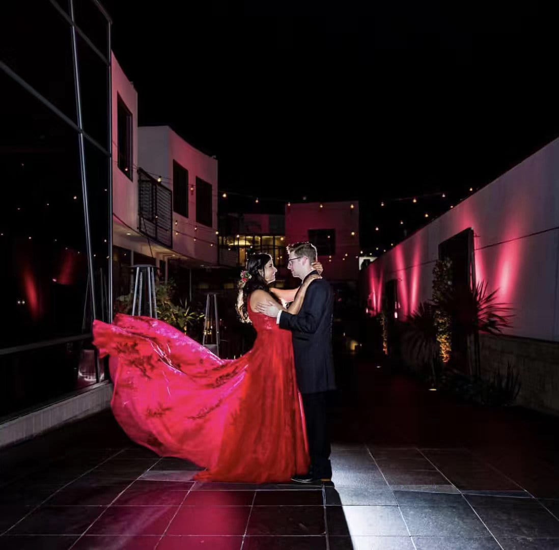 Mysteria - Ruby red deep V-neck lace soft tulle prom dress colored wedding dress SelenaHuanStudio