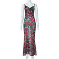 Spring Fashionable Sexy V neck Elegant All Match Slim Fit Long Printed Cami Dress for Women Bella Mia