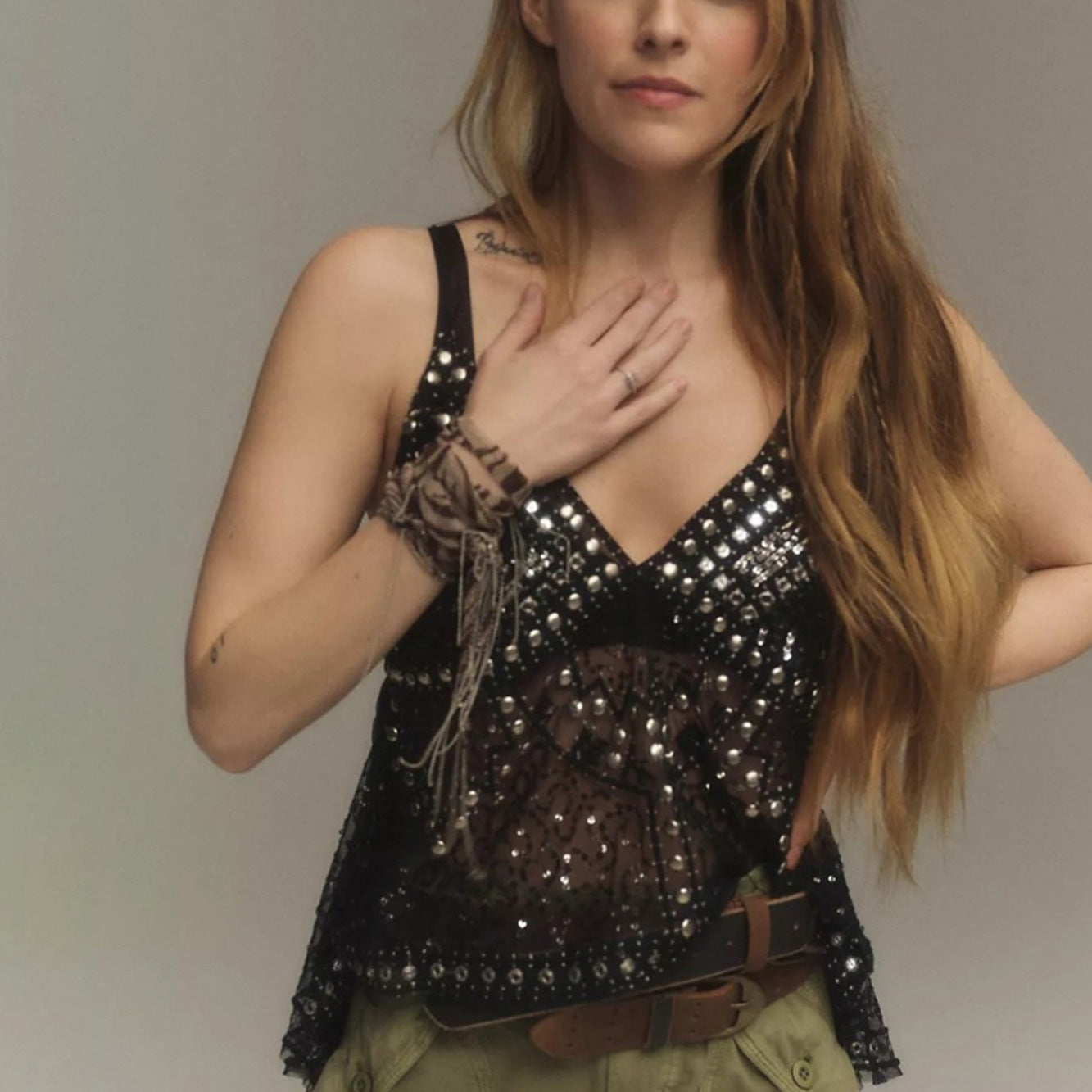 Sexy See through Backless Temptation Casual Trend Rhinestone Camisole Beach Sun Protection Vest Bella Mia