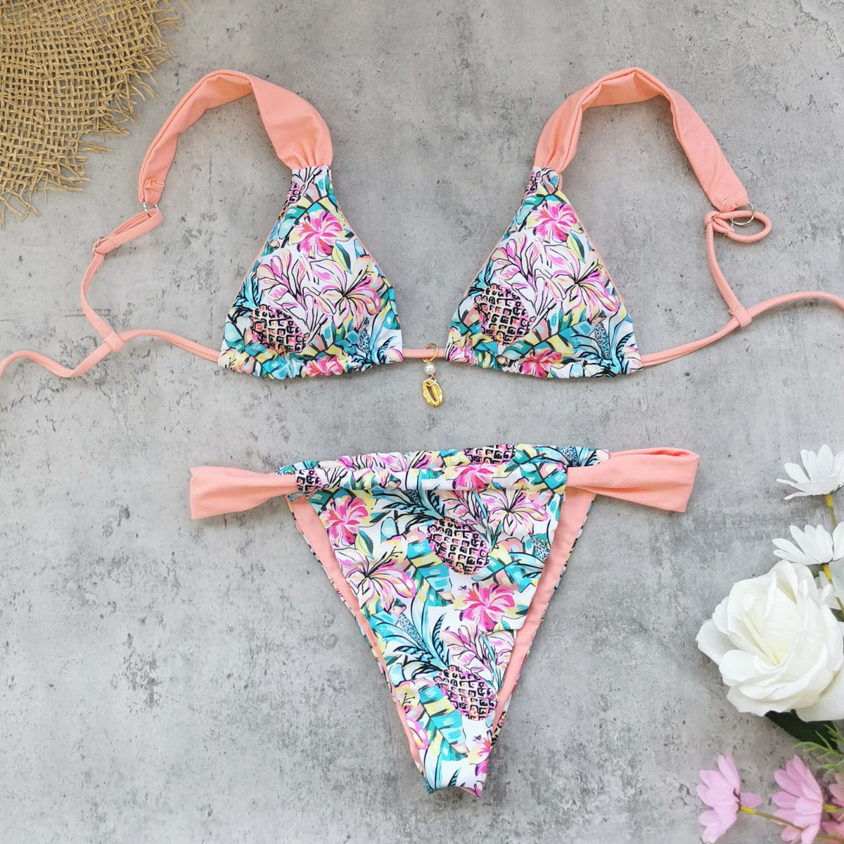 Three Point Low Waist Lace up Sexy Halter Bikini Fresh Split Swimsuit Women Bella Mia
