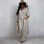 Summer Elegant Sexy V neck Top Printed Wide Leg Pants Two Piece Set Bella Mia
