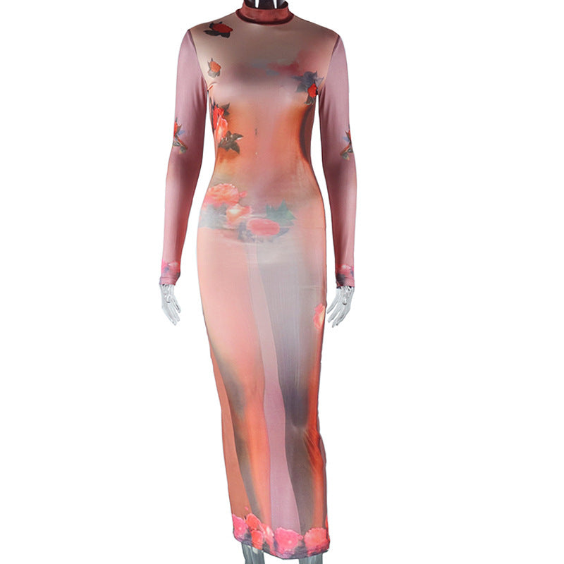 Women Clothing Printed Dress round Neck Pullover Long Sleeve Pullover One Step Dress Bella Mia