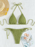 Solid Color Sexy Pleating Triangle Lace Up Side Beach Swimsuit Bikini Bella Mia