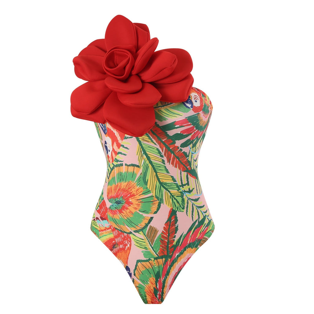 One Piece Swimsuit Women Skinny Slimming Big Floral Swimsuit Outfit Chiffon Dress Bella Mia