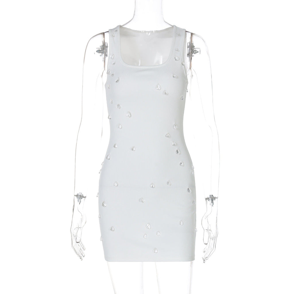 Women Clothing Summer Personality Slim Fit Slimming Beaded Sleeveless Sheath Dress Bella Mia