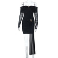 Sexy Short off Shoulder Sexy Backless Mesh Stitching Long Sleeve Dress Bella Mia